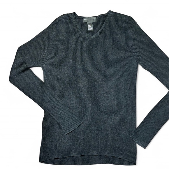 August Silk Charcoal V-Neck Knit - Picture 1 of 4